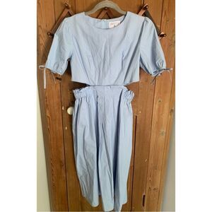 Compania Fantastica light blue side cut-out shirt sleeve cotton midi dress